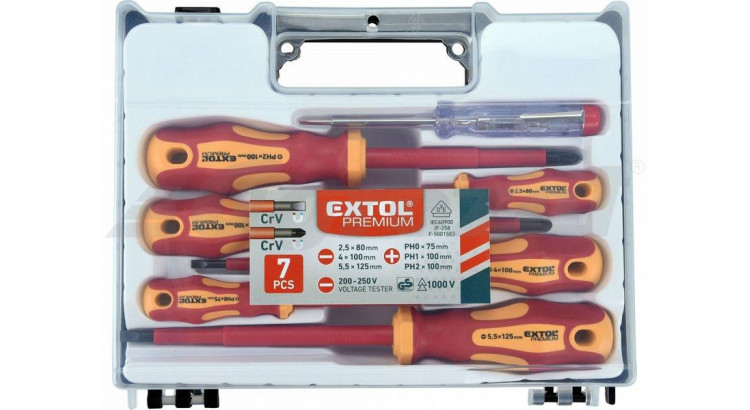 Extol Premium 53087 šroubováky elektrikářské se zkoušečkou sada 7ks, 3x(-),3x(PH