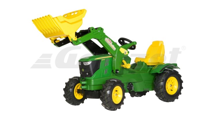 Rolly Toys Dětský šlapací traktor John Deere 6210R s nakladačem, nafukovací kola