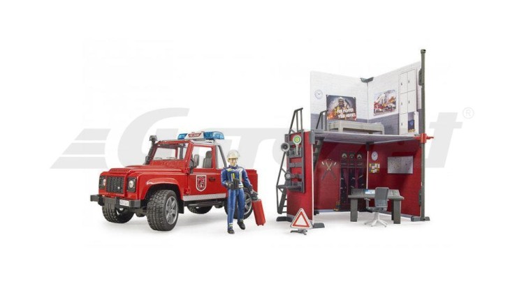 Stanice hasičská, Land Rover, figurka Bruder 62701