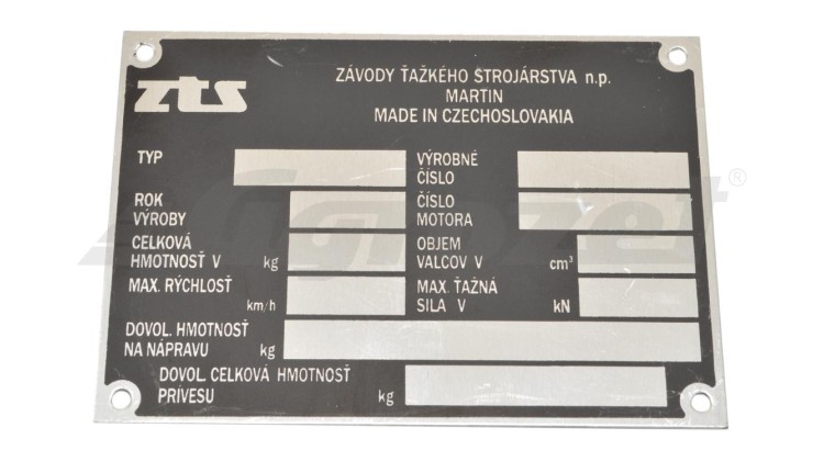 Výrobní štítek traktoru Zetor ZTS - český popis 89805024