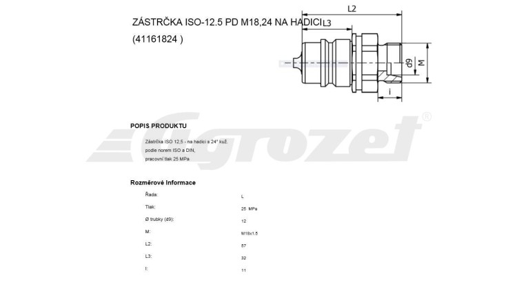 Rychlospojka zástrčka ISO 12,5 M18,24 na hadici d=32mm