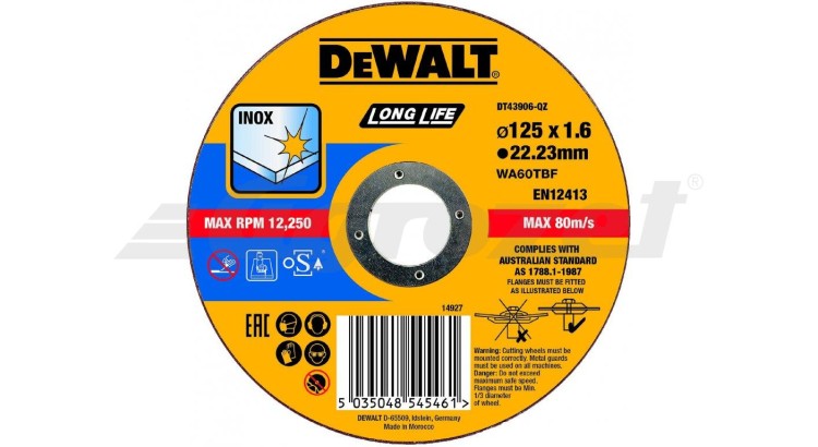 DEWALT DT43906 Řezný kotouč na nerezovou ocel 125X1,6X22,2
