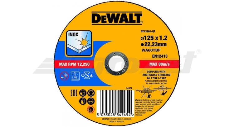 DEWALT DT43904 Řezný kotouč na nerezovou ocel 125X1,2X22,2