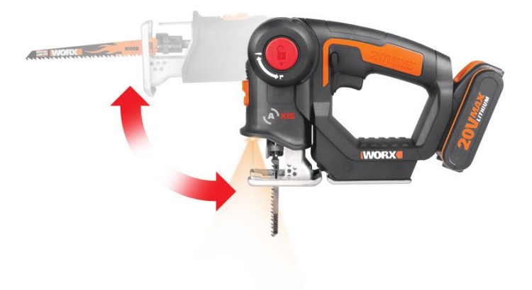 WORX WX550 Aku dvojkombinace - ocaska + přímočará pila, 1x2.0Ah - Powershare