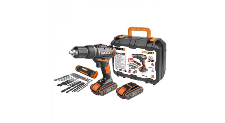 WORX WX371.10 Aku vrtačka s příklepem 20V 40Nm 2x2.0Ah + kufr - Powershare
