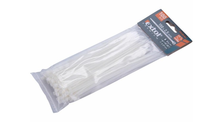 Extol Premium 8856104 Pásky stahovací na kabely bílé, 150x2,5mm, 100ks
