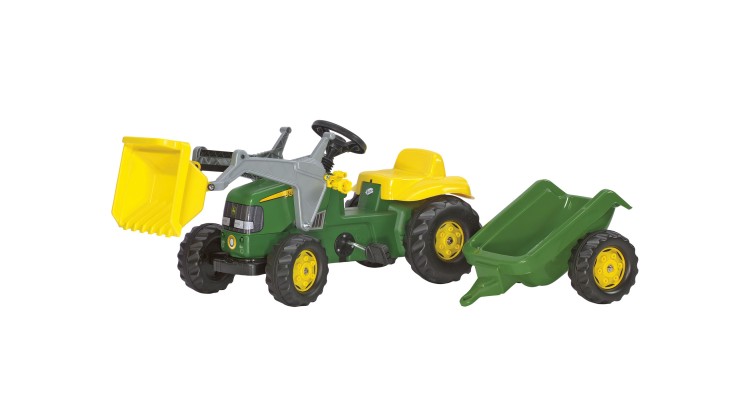 Rolly Toys 00981128 Dětský šlapací traktor John Deere s nakladačem a přívěsem