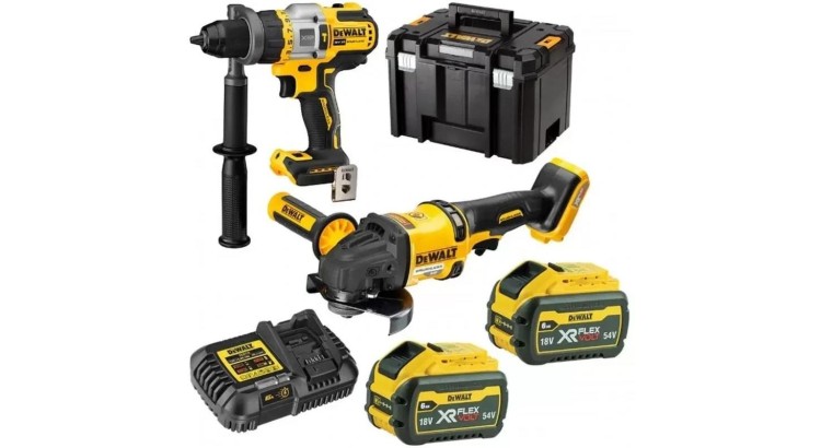 DEWALT DCK2016T2T Aku sada XRP příklepová vrtačka 18V a úhlová bruska 125mm