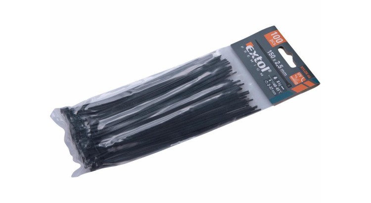 Extol Premium 8856154 Pásky stahovací na kabely černé, 150x2,5mm, 100ks