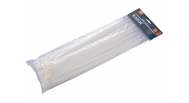 Extol Premium 8856112 Pásky stahovací na kabely bílé, 300x4,8mm, 100ks