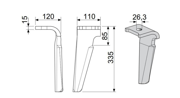 Pöttinger 8762.40.025.0 Nůž LION pravý 15x335 Standard (12 rotorů)