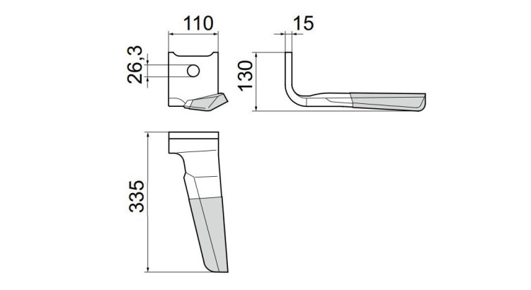Pöttinger 8762.42.030.0 Nůž LION levý 15x335 DURASTAR 12 rotorů