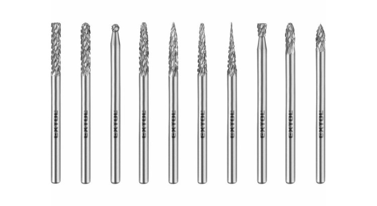 EXTOL INDUSTRIAL 8703800 Frézy mini karbidové, sada 10ks, pr.3mm double-cut