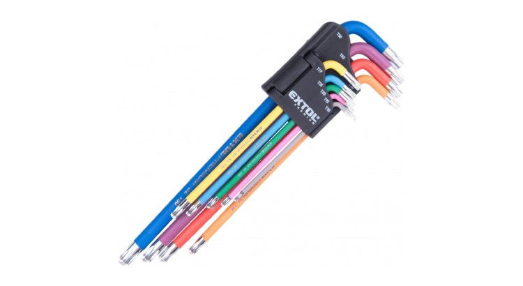 EXTOL PREMIUM 8819416 L-klíče TORX prodloužené barevné, sada 9ks, s kuličkou
