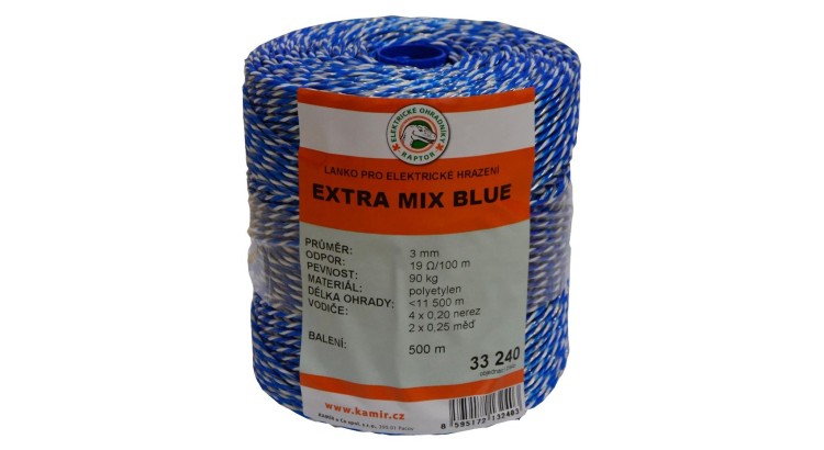 33240 Polyetylenové lanko pro elektrické ohradníky EXTRA MIX BLUE 3 mm