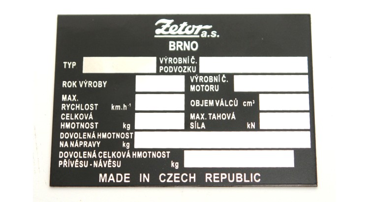 975795, 975791 Výrobní štítek traktoru - český popis