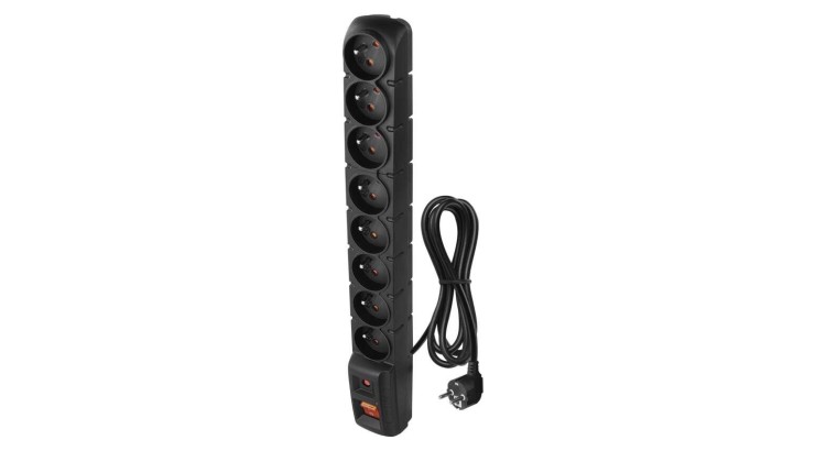 EMOS P53899 Přepěťová ochrana – 8 zásuvek, 1,5m, černá