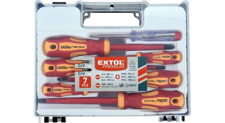 Extol Premium 53087 šroubováky elektrikářské se zkoušečkou sada 7ks, 3x(-),3x(PH