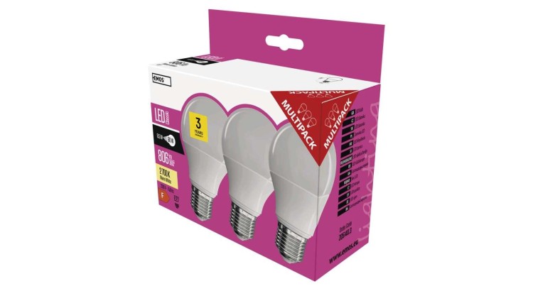 EMOS ZQ5140.3 Žárovka Classic LED A60 9W E27 teplá bílá, 3ks