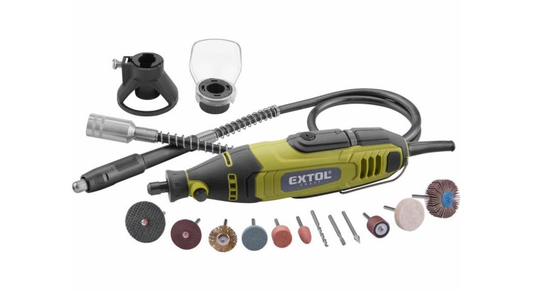 EXTOL 404177 Bruska přímá s ohebným nástavcem, 210ks, 135W
