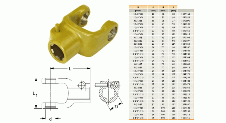 GKN Walterscheid 097136 / 1097136 / 36.10.00 Vidlice AG 2500, 1 3/8" Z=6