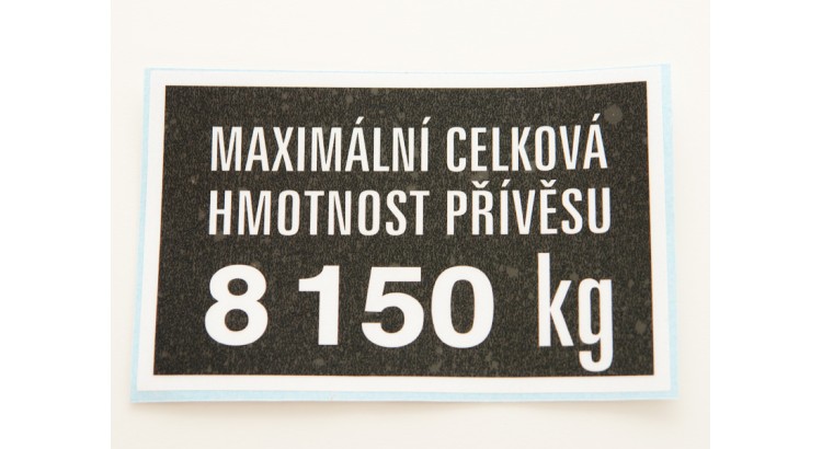 Štítek - hmotnost přívěsu 8150kg 59116684