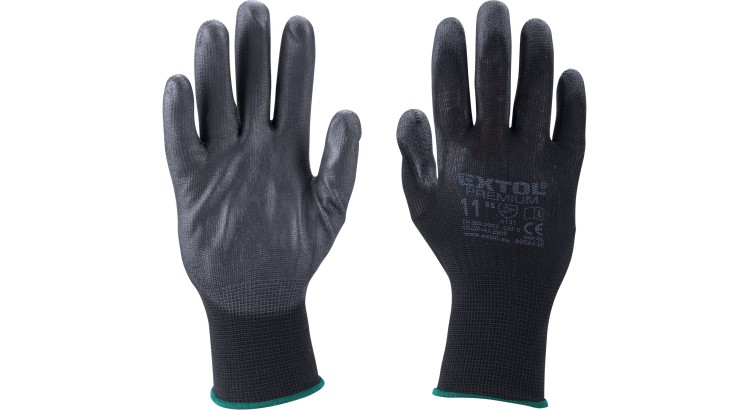 Extol Premium 8856636 Rukavice z polyesteru polomáčené v PU, černé, velikost 9"