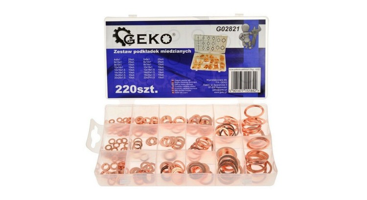 Geko G02821 Sada měděných podložek 220 ks