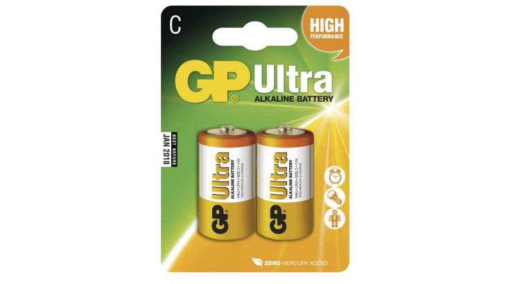 Alkalická baterie GP Ultra LR14 (C), 2 ks v blistru