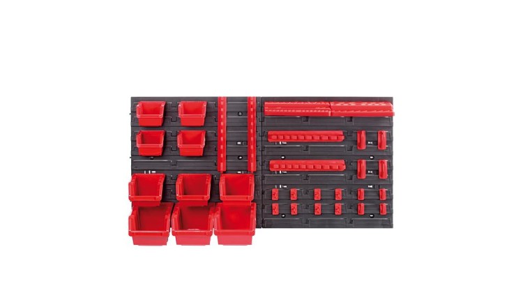 Panel závěsný s 10 boxy na nářadí a 22 držáky na nářadí 800x165x400mm