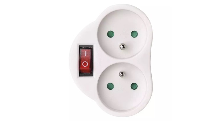 Emos P0062 Zásuvka rozbočovací 2x kulatá s vypínačem, bílá