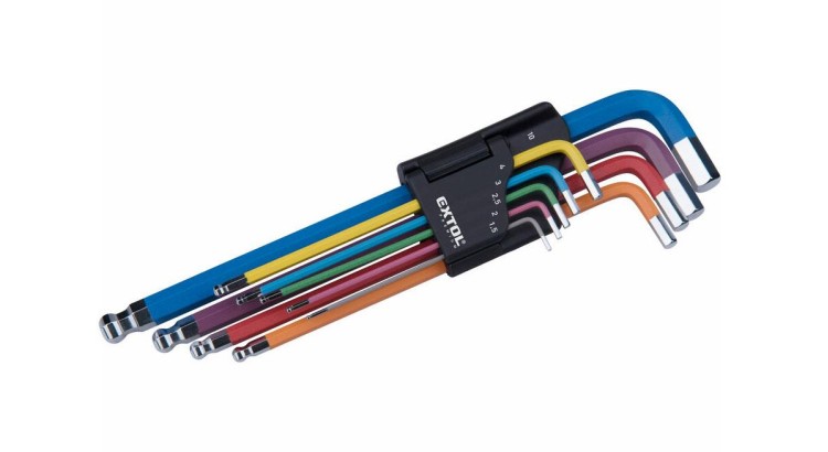 EXTOL 8819316 L-klíče IMBUS prodloužené barevné, sada 9ks, s kuličkou, 1,5-10mm