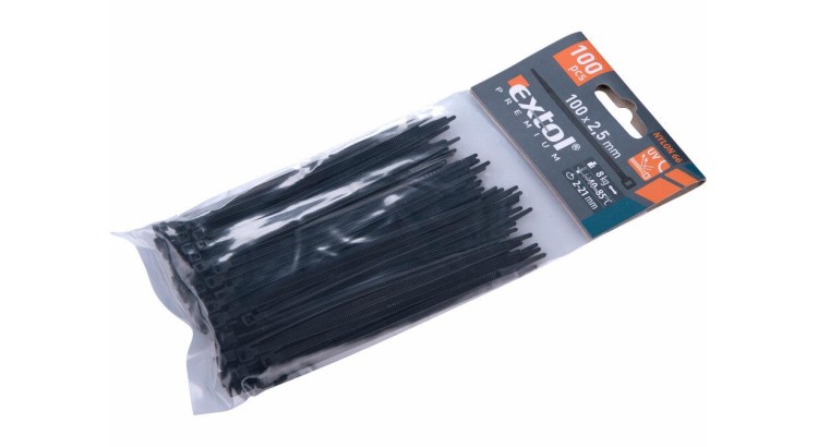 Extol Premium 8856152 Pásky stahovací na kabely černé, 100x2,5mm, 100ks