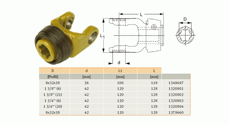 GKN Walterscheid 1320804 / 26.18.02+ / 320804 Vidlice AG 2600, 1 3/4" Z=20