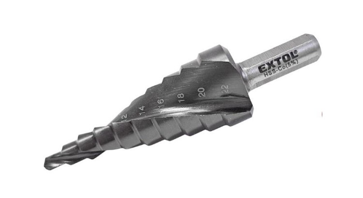 EXTOL INDUSTRIAL 8701192 Vrták stupňovitý s lamačem třísek, O 4-22mm/po 2mm, HSS