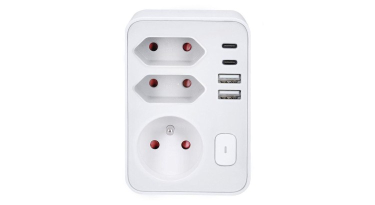 SOLIGHT Rozbočka 1x 16A + 2x 2,5A, 2xUSB A+C rychlonabíječka 20W PD,bílá,vypínač