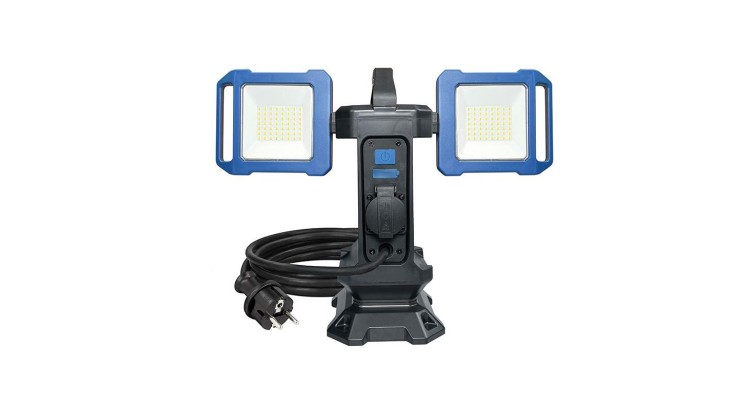 SOLIGHT Duální přenosný LED reflektor se zásuvkou, 2x30W, 5400lm, 4000K