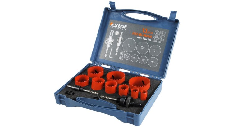 Extol 8801604 Vrtáky korunkové, univerzální, 9 průměrů, Ř19-64mm, HSS/Bi-metal