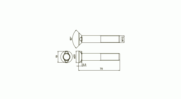 Šroub M12x70 2nosy 10,9 DIN 110004