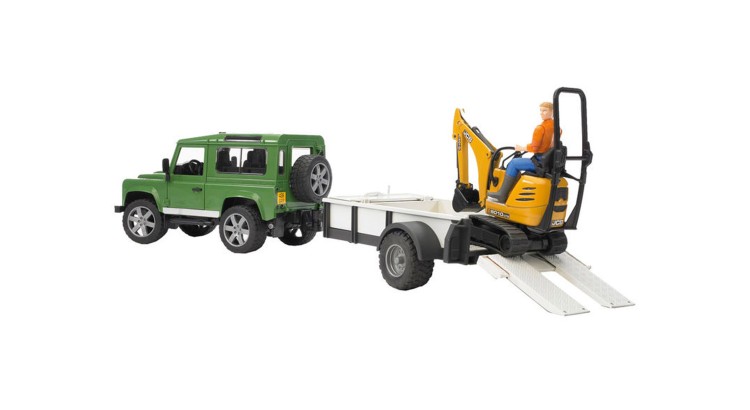 Land Rover s přepravníkem a mikrobagrem JCB Bruder 02593