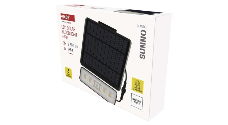 EMOS ZG112S Solární LED reflektor SUNNO s pohybovým čidlem, černý,neutrální bílá