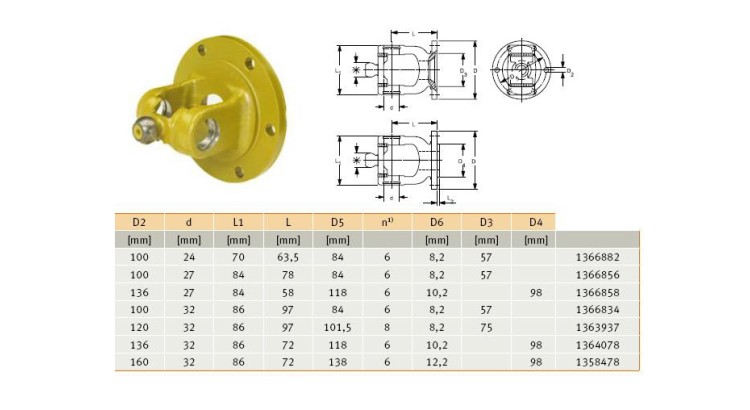 GKN Walterscheid 1358478 / 35.19.10+ / 358478 Příruba FG 2480, D=160, TK=138