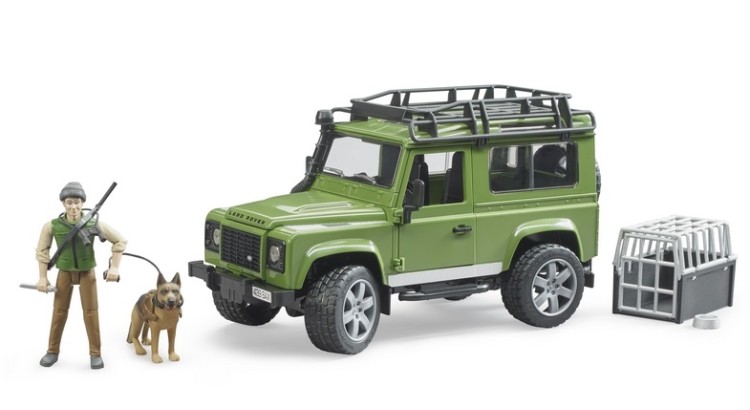 Land Rover Defender, figurka myslivce a Německého ovčáka Bruder 02587