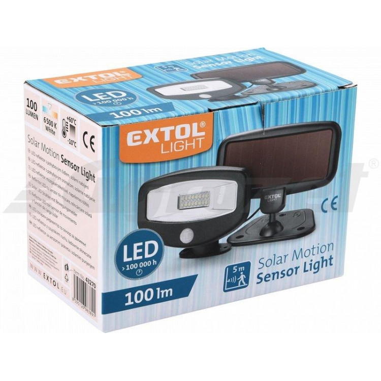 EXTOL Reflektor LED s pohybovým čidlem, 100lm, solární nabíjení