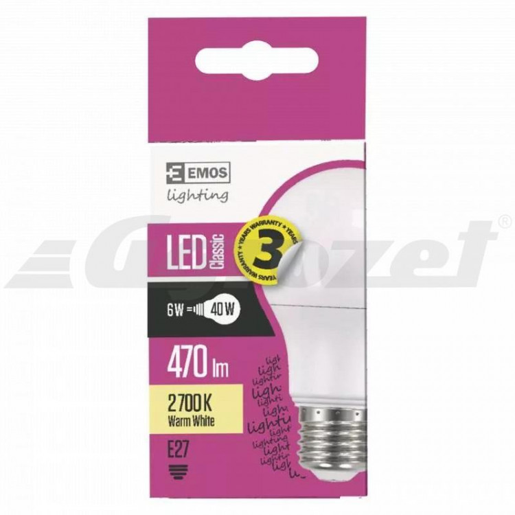 Emos ZQ5120 Žárovka Classic LED A60 6W E27 teplá bílá