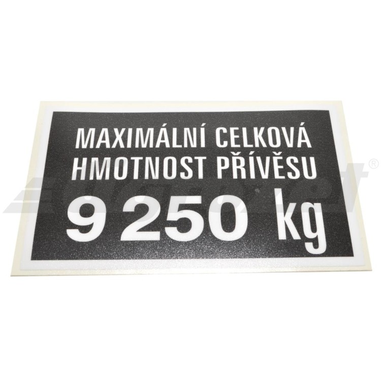 Štítek - hmotnost přívěsu 9250 kg (URI)