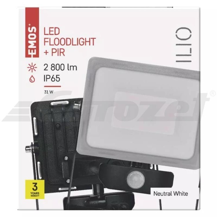 Emos ZS2930 Reflektor LED ILIO s pohybovým čidlem, 31 W, černý, neutrální bílá