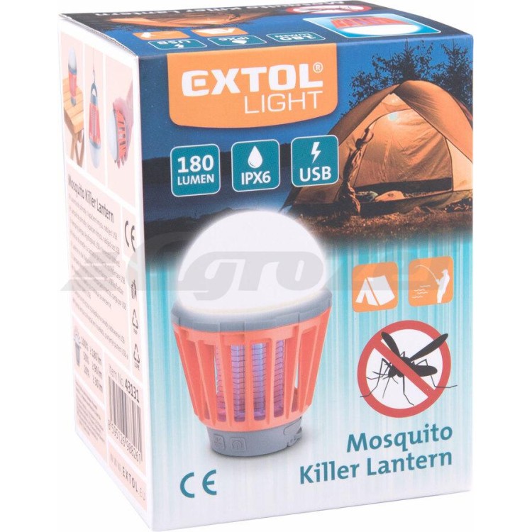 Extol 43131 Lucerna turistická s lapačem komárů, 180lm, USB nabíjení, 3x 1W LED