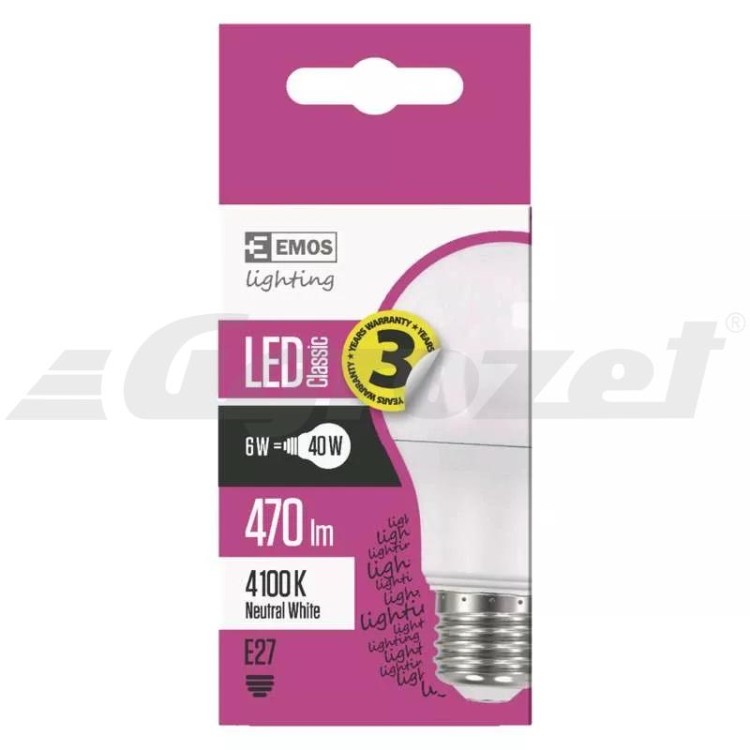 Emos ZQ5121 Žárovka Classic LED A60 6W E27 neutrální bílá