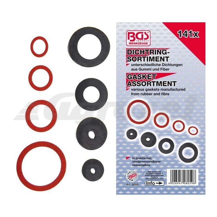 BGS108059 Těsnící kroužky - guma, fiber a klingerit (Sada 141 dílů v PVC kazetě)